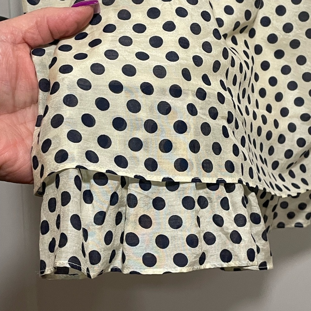 Boutique Silk Blend Matty M Size M Cream Navy Polka Dot Coquette Midi Dress - Picture 3 of 9